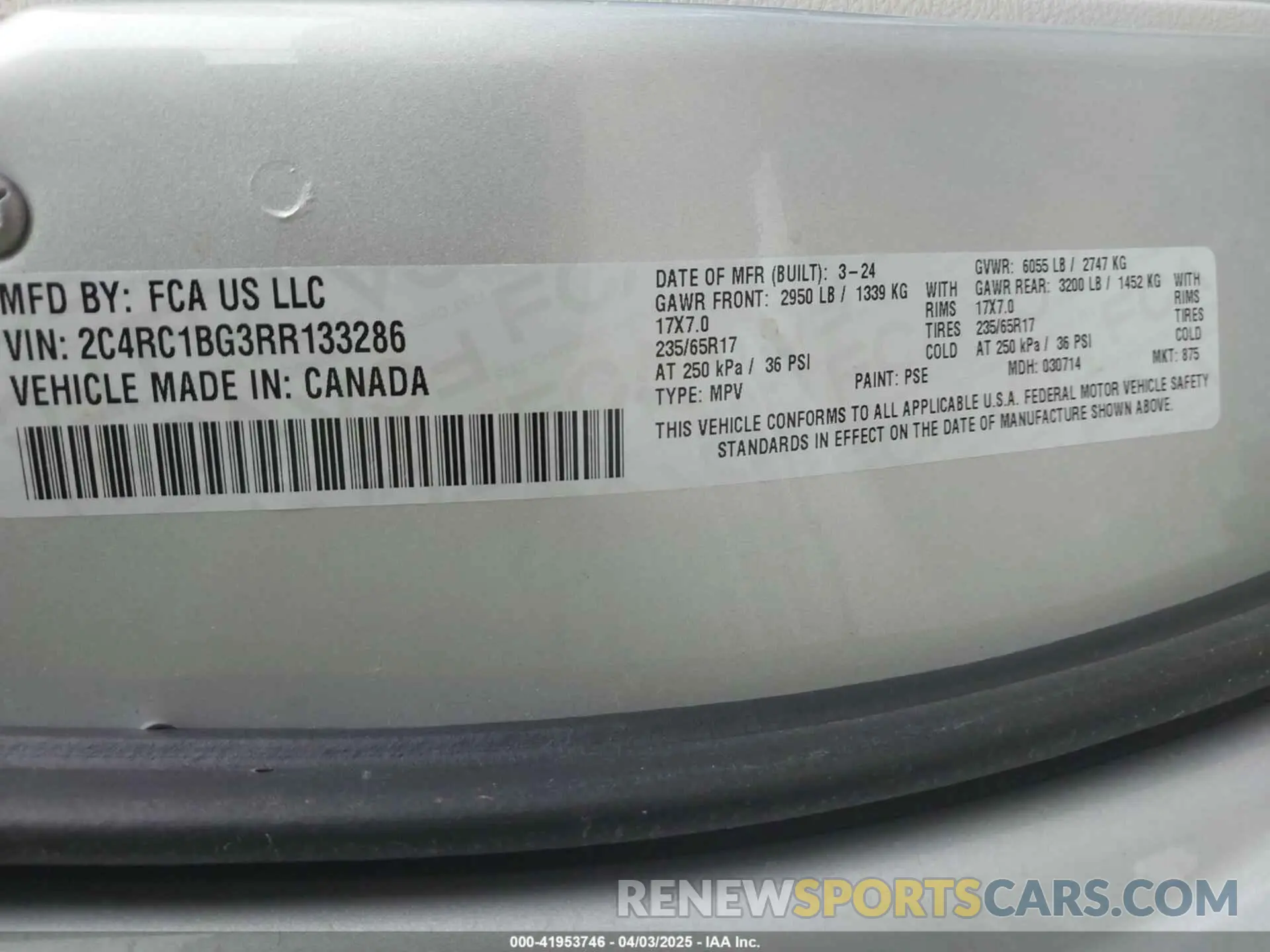 9 Фотография поврежденного автомобиля 2C4RC1BG3RR133286 CHRYSLER PACIFICA 2024