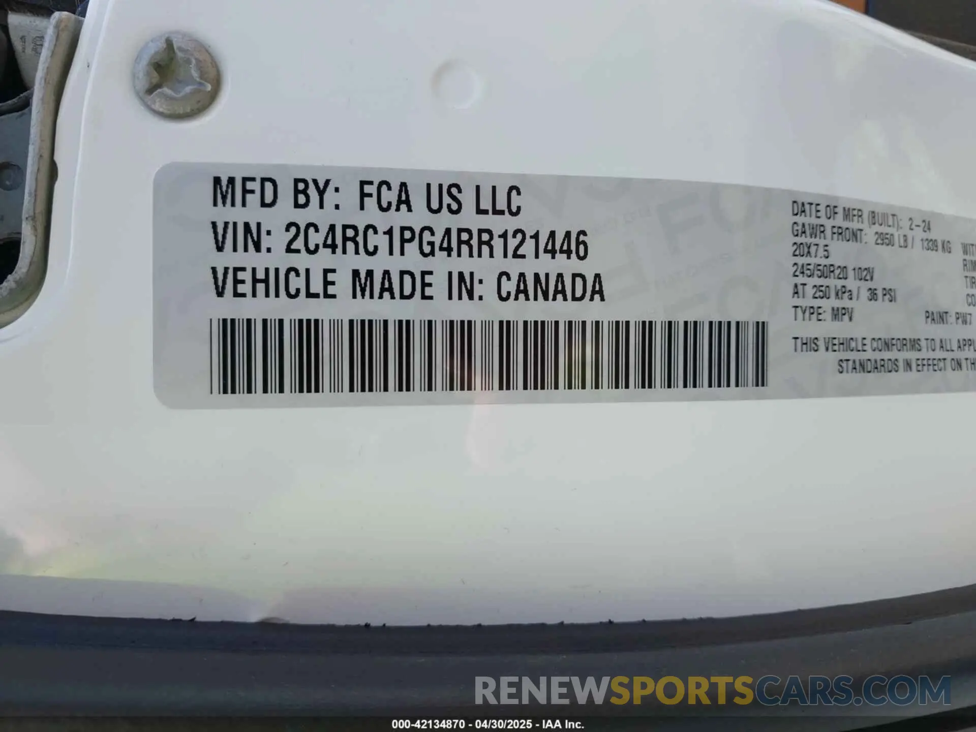 9 Фотография поврежденного автомобиля 2C4RC1PG4RR121446 CHRYSLER PACIFICA 2024