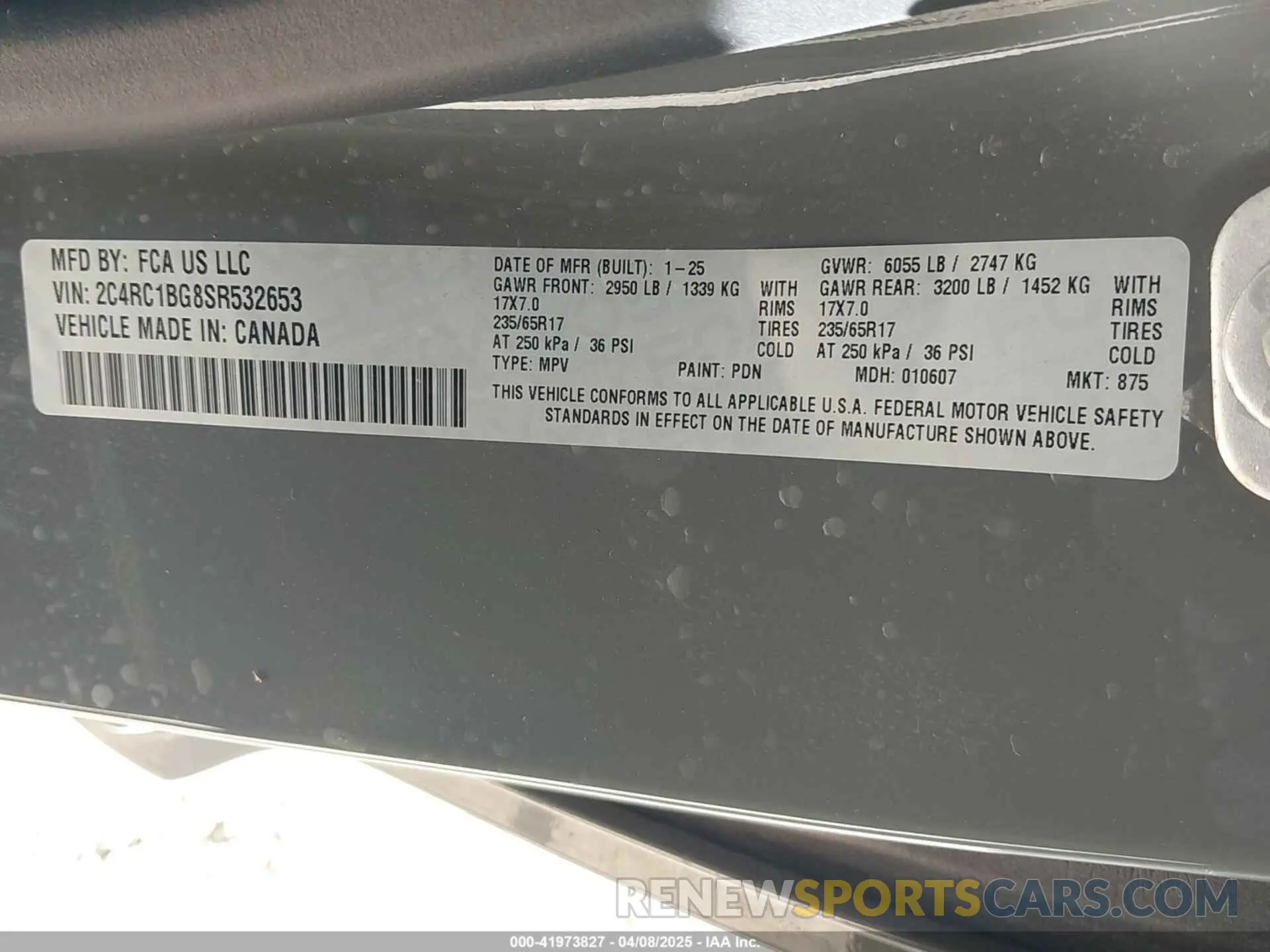 9 Фотография поврежденного автомобиля 2C4RC1BG8SR532653 CHRYSLER PACIFICA 2025