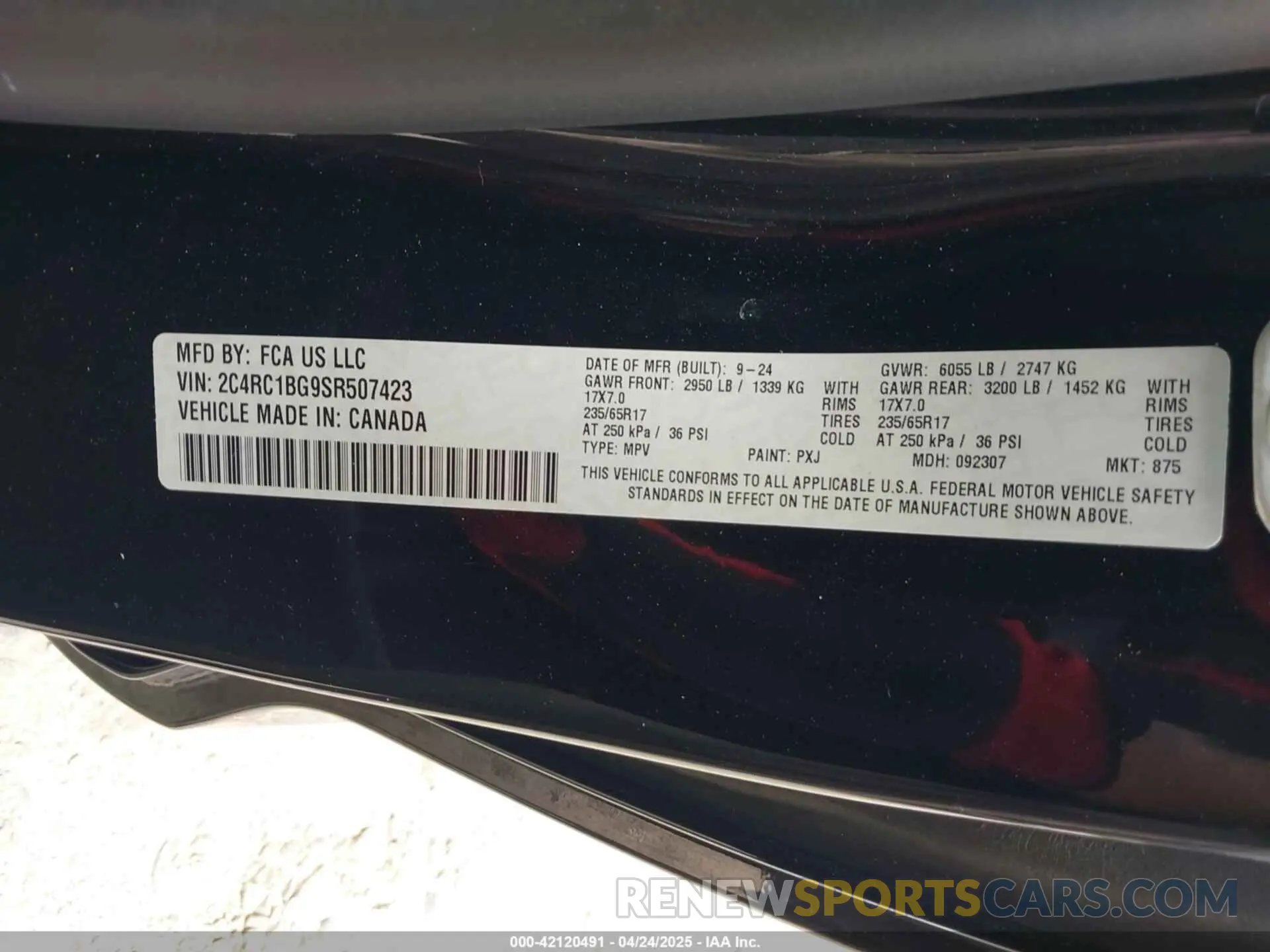9 Фотография поврежденного автомобиля 2C4RC1BG9SR507423 CHRYSLER PACIFICA 2025