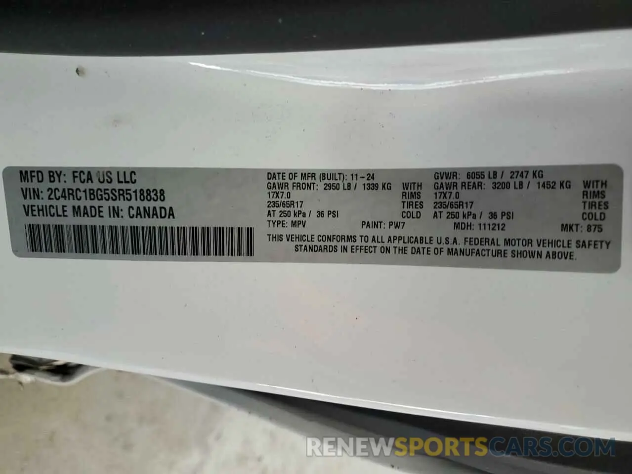 13 Фотография поврежденного автомобиля 2C4RC1BG5SR518838 CHRYSLER PACIFICA S 2025