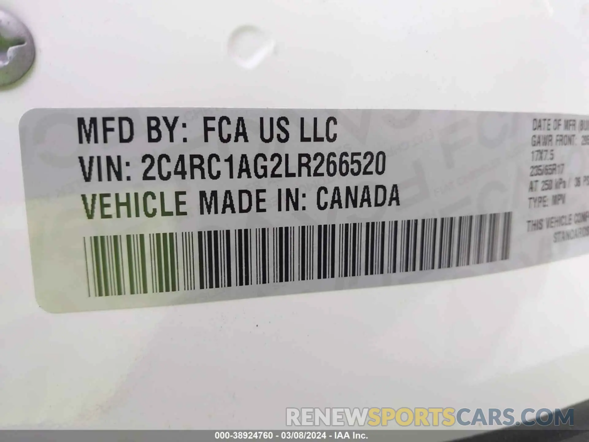 9 Photograph of a damaged car 2C4RC1AG2LR266520 CHRYSLER VOYAGER 2020