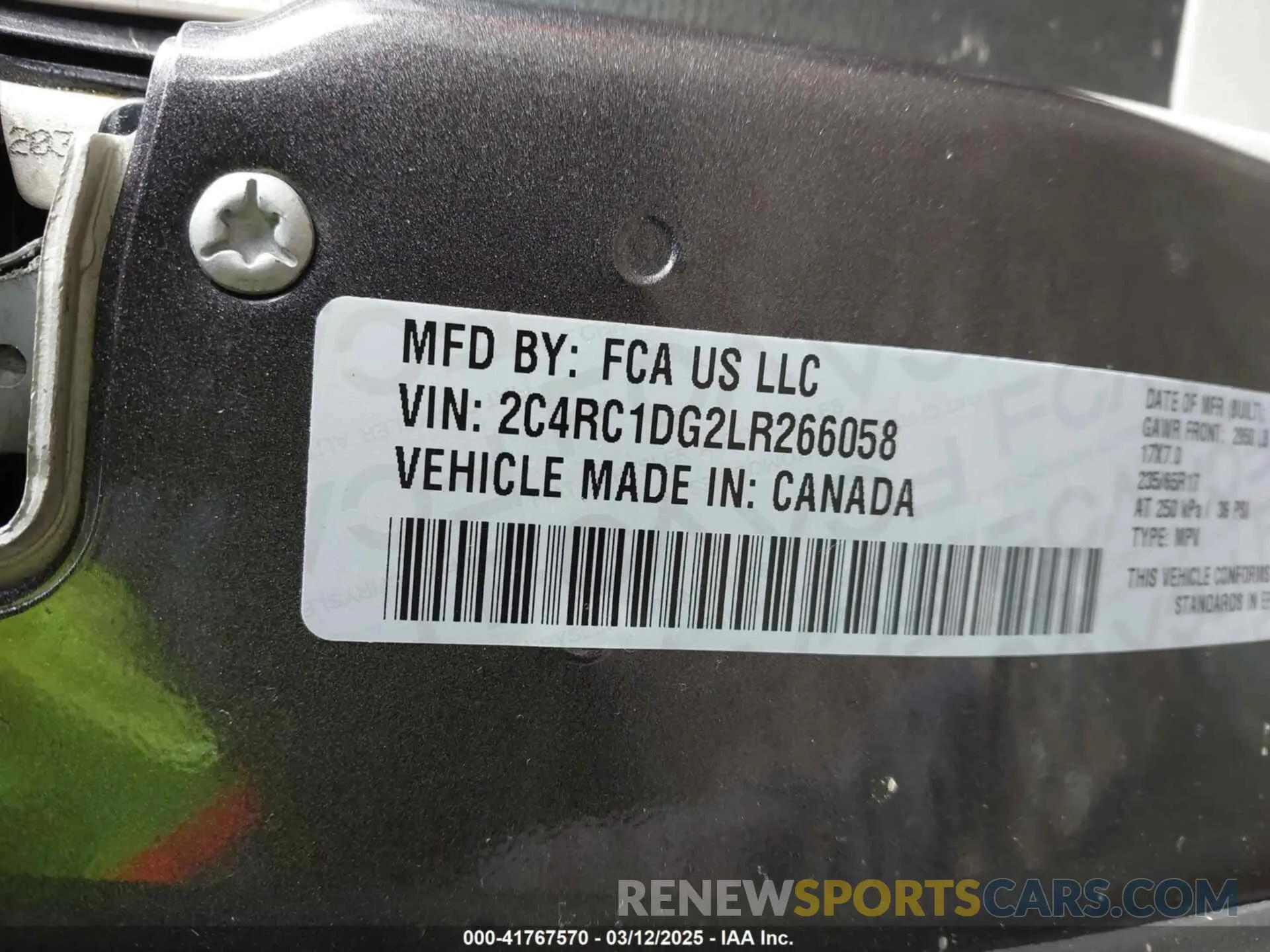 9 Фотография поврежденного автомобиля 2C4RC1DG2LR266058 CHRYSLER VOYAGER 2020