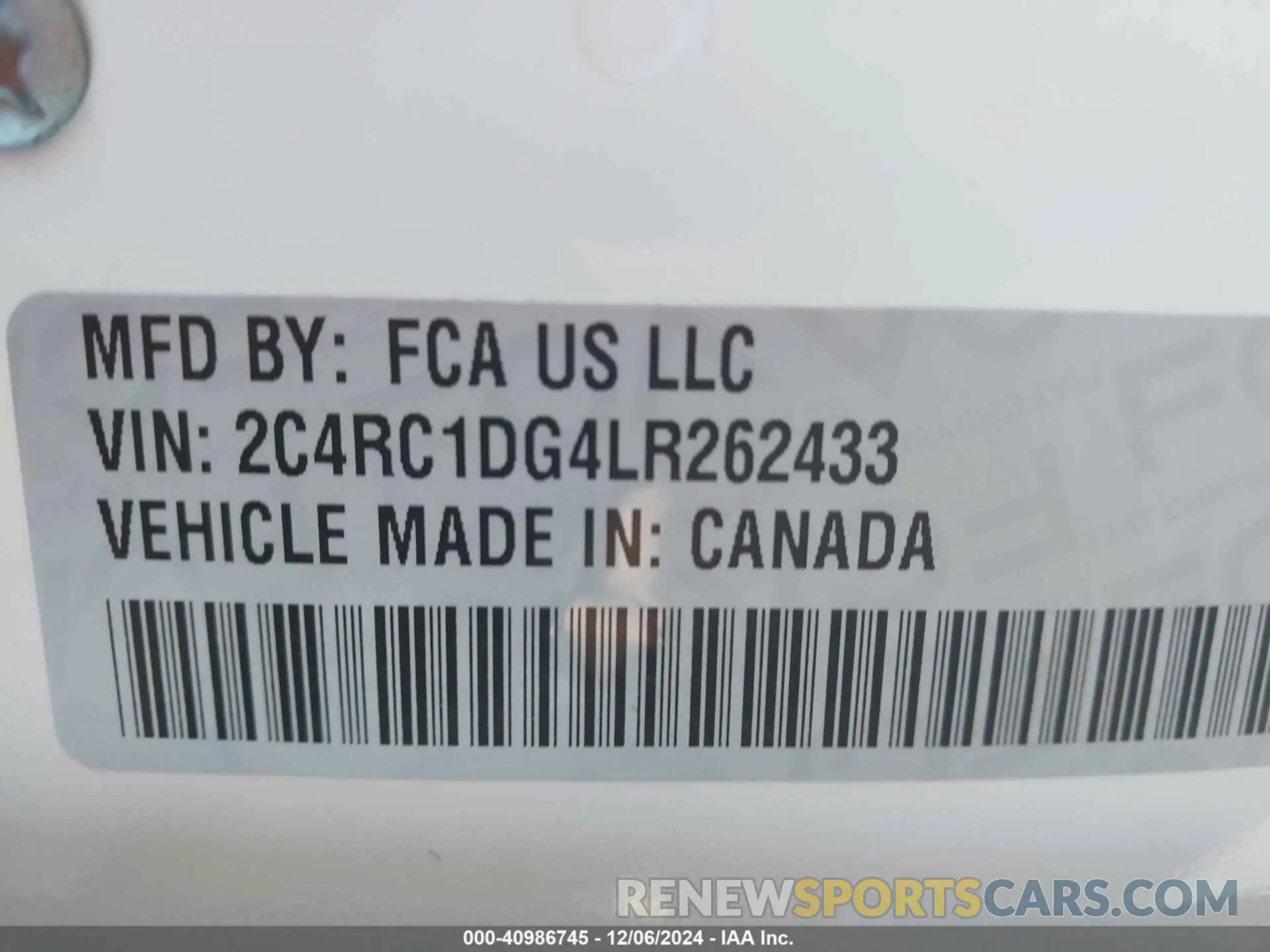 9 Фотография поврежденного автомобиля 2C4RC1DG4LR262433 CHRYSLER VOYAGER 2020
