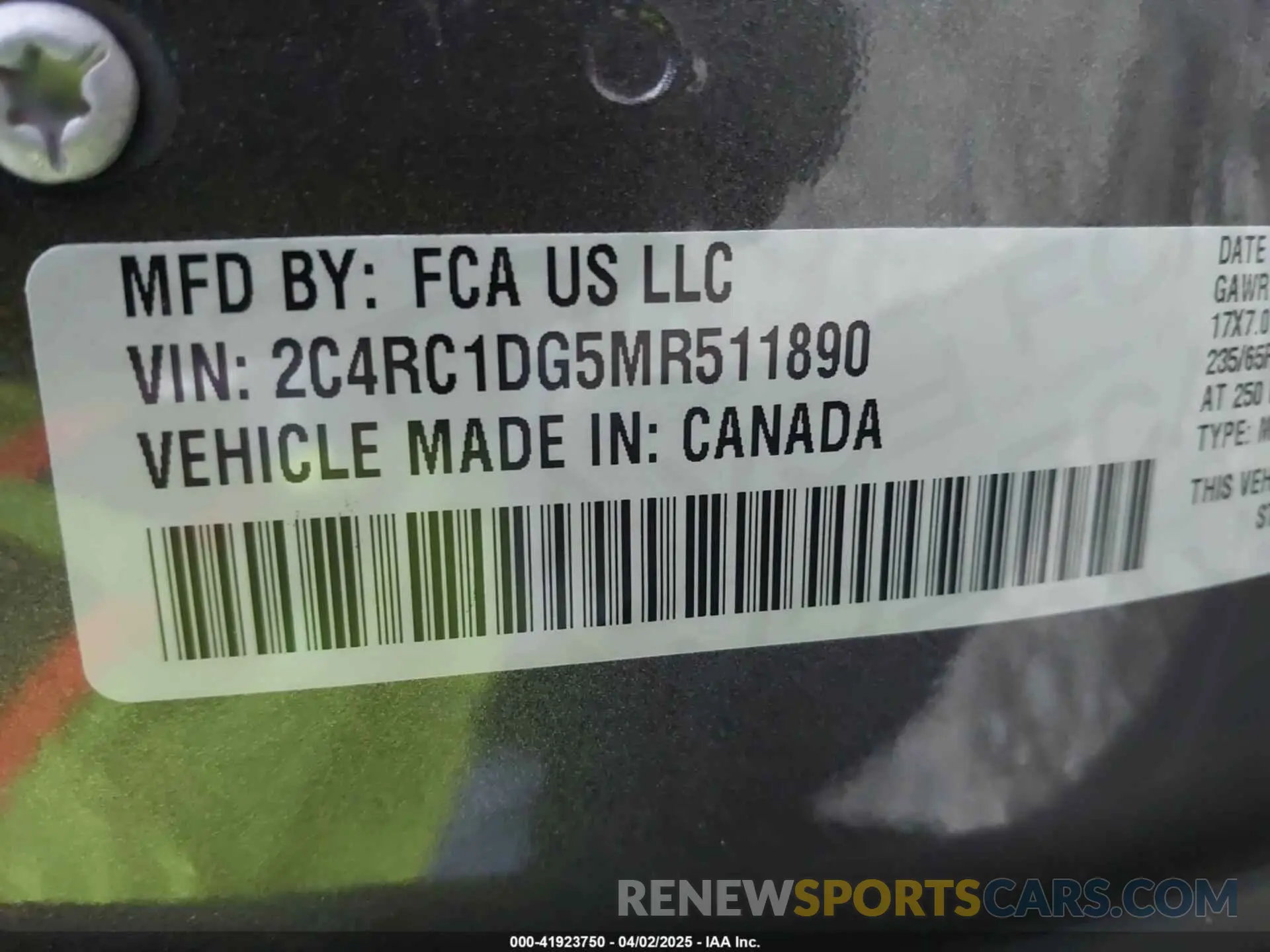9 Фотография поврежденного автомобиля 2C4RC1DG5MR511890 CHRYSLER VOYAGER 2021