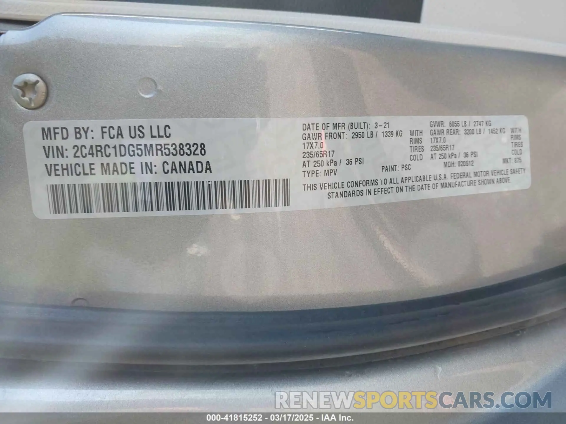 9 Фотография поврежденного автомобиля 2C4RC1DG5MR538328 CHRYSLER VOYAGER 2021