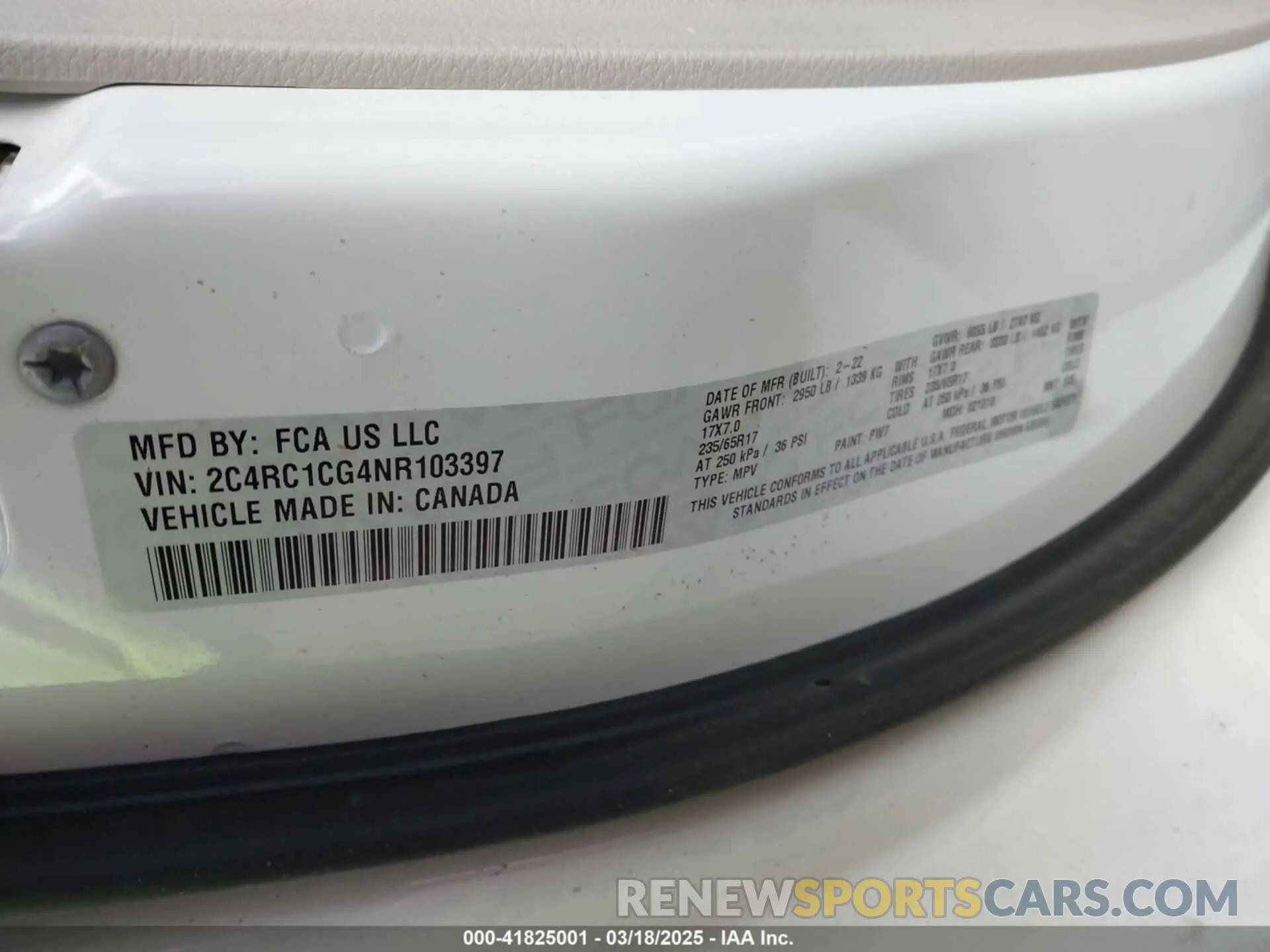 9 Фотография поврежденного автомобиля 2C4RC1CG4NR103397 CHRYSLER VOYAGER 2022