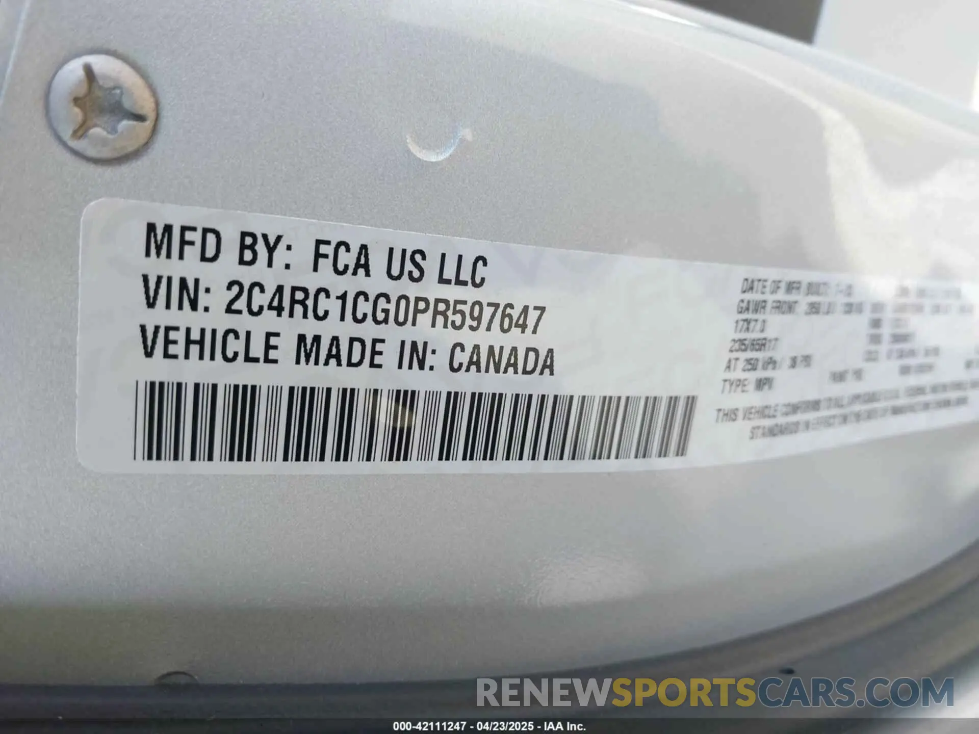 9 Фотография поврежденного автомобиля 2C4RC1CG0PR597647 CHRYSLER VOYAGER 2023