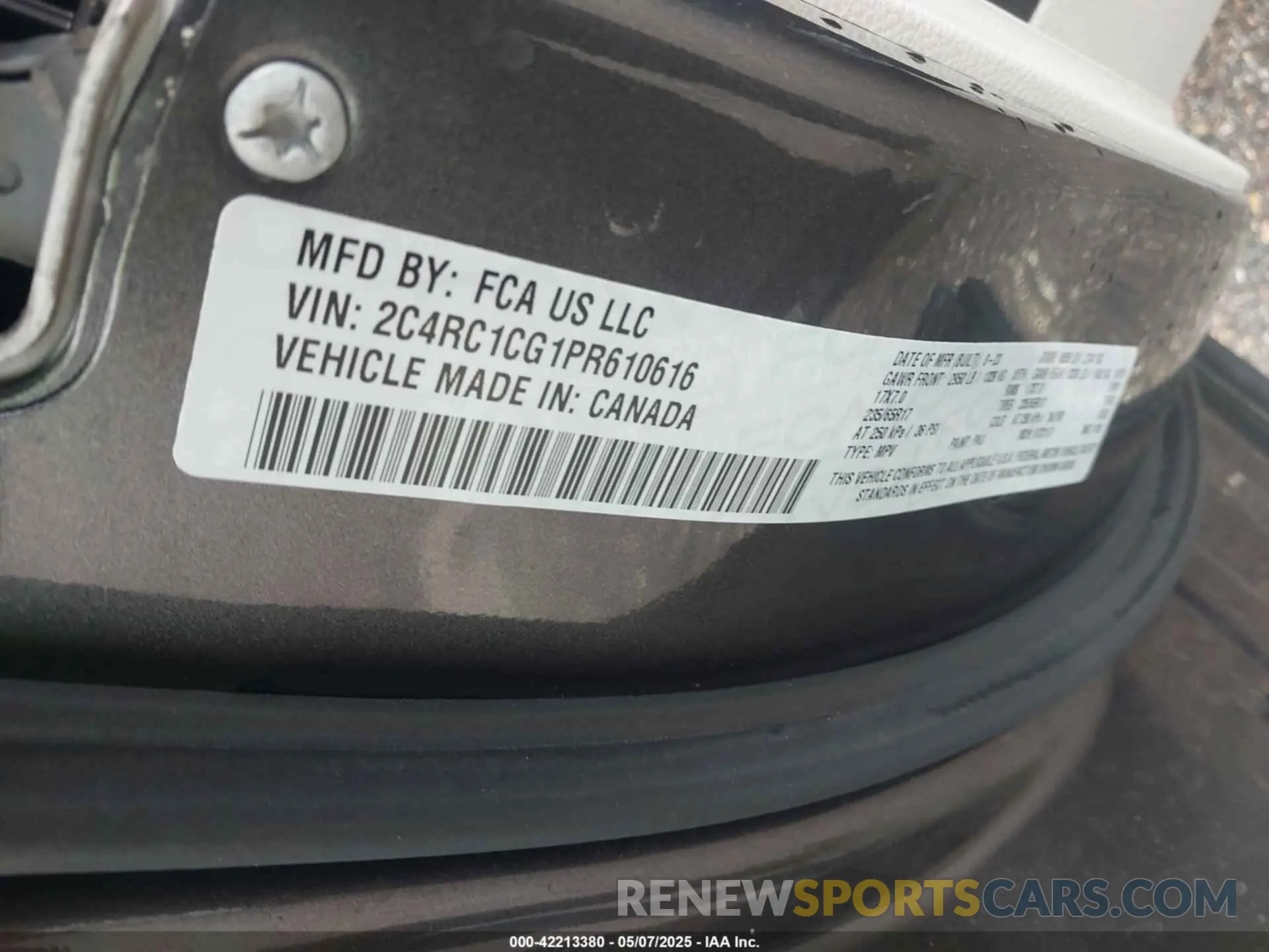 9 Фотография поврежденного автомобиля 2C4RC1CG1PR610616 CHRYSLER VOYAGER 2023