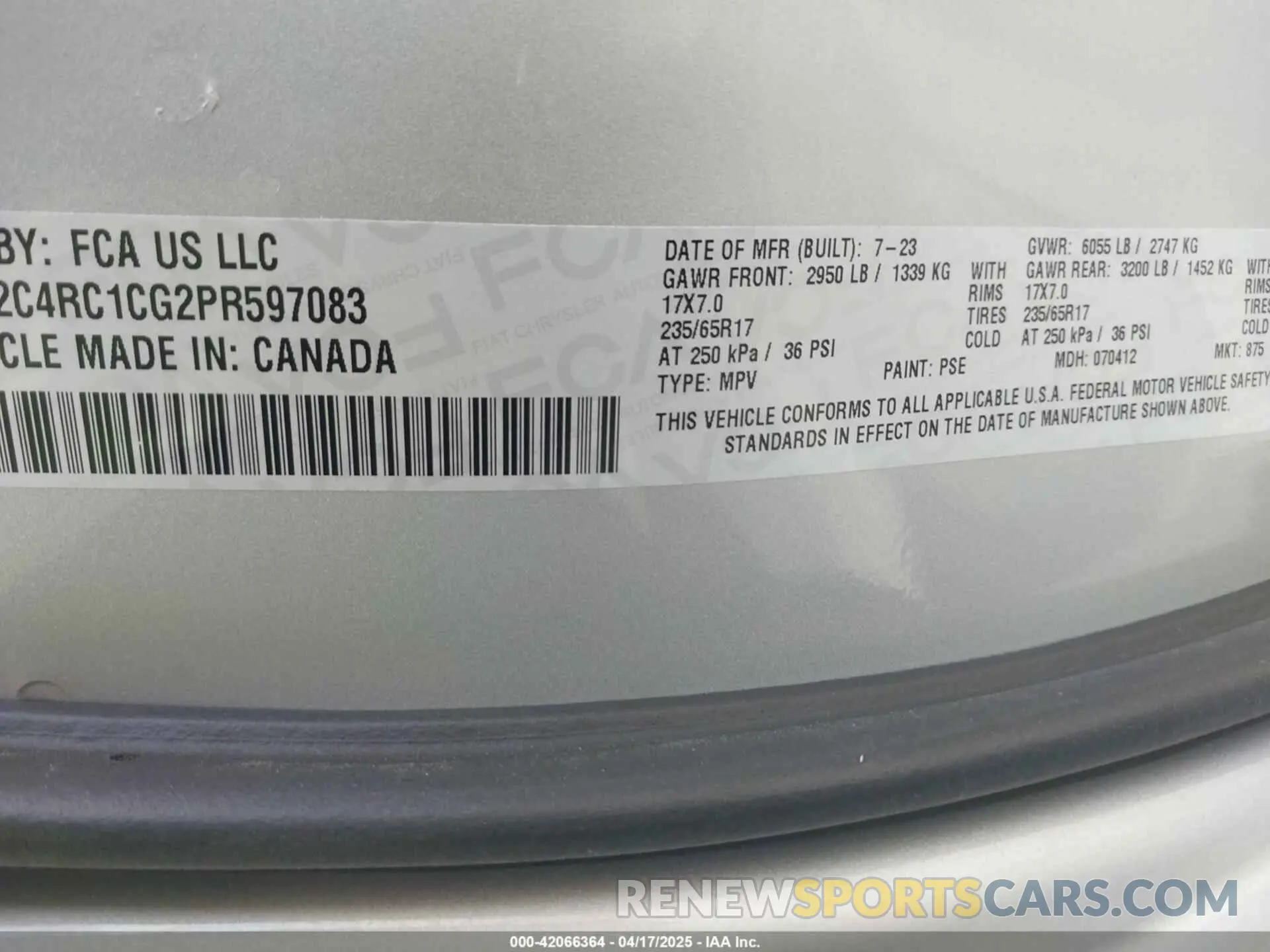 9 Photograph of a damaged car 2C4RC1CG2PR597083 CHRYSLER VOYAGER 2023