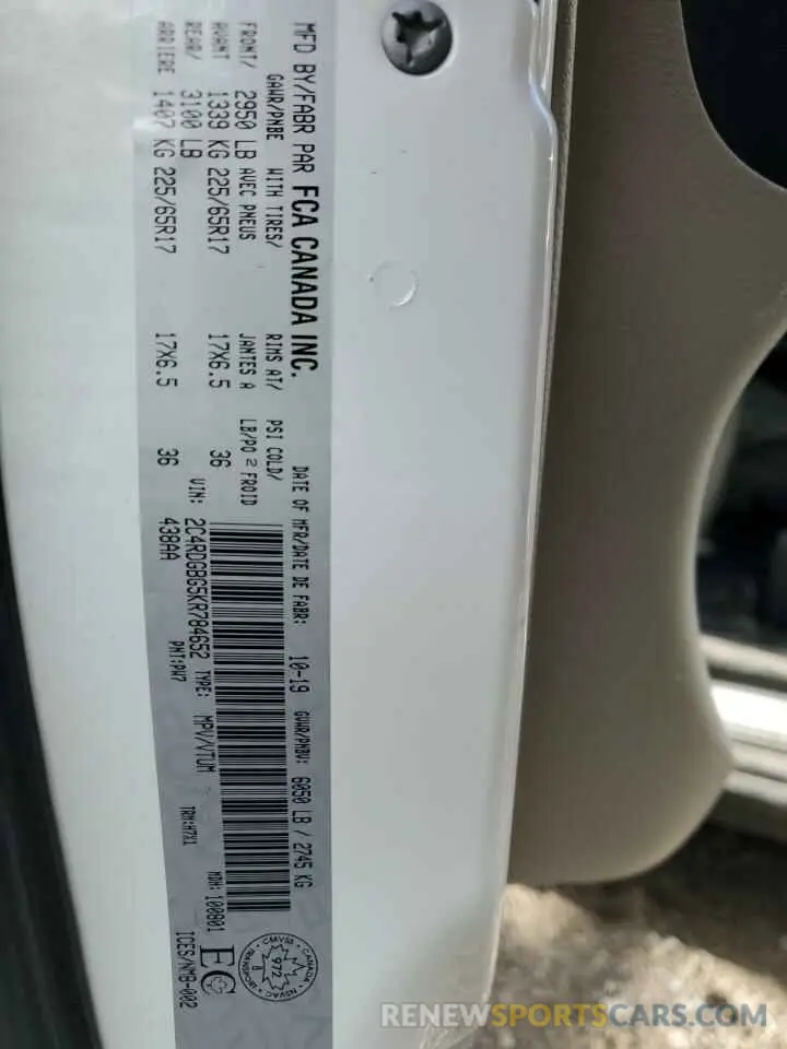 13 Photograph of a damaged car 2C4RDGBG5KR784652 DODGE CARAVAN 2019