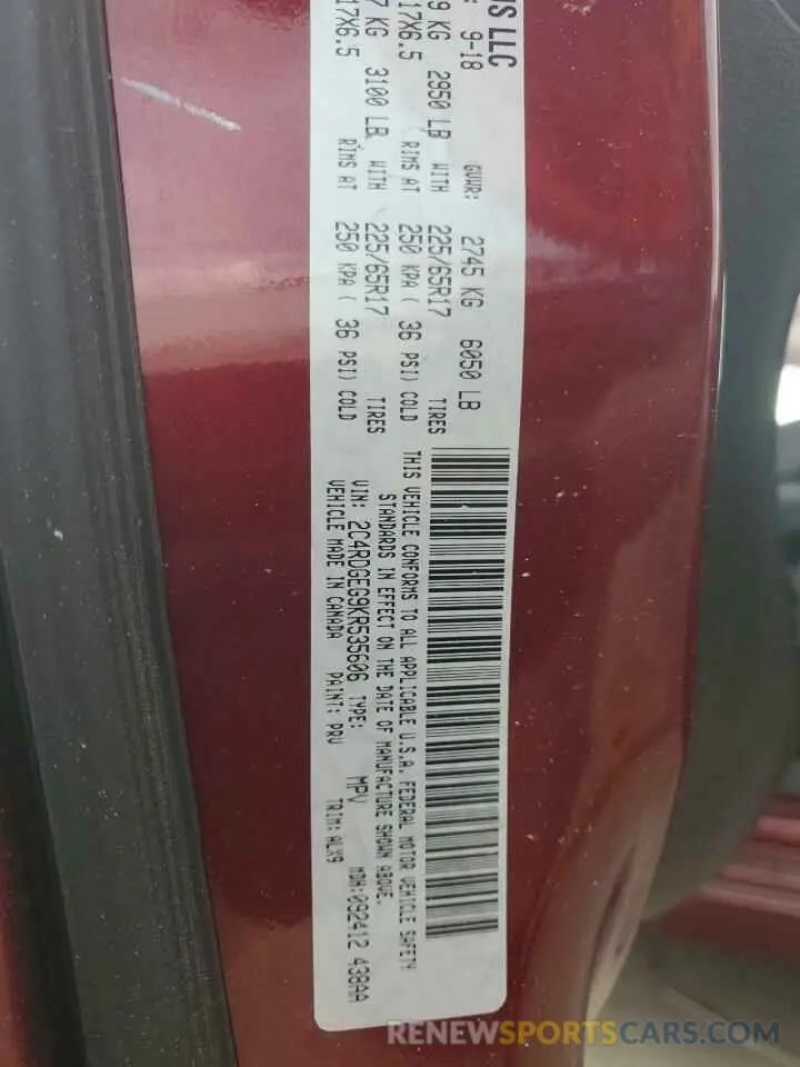 13 Photograph of a damaged car 2C4RDGEG9KR535606 DODGE CARAVAN 2019