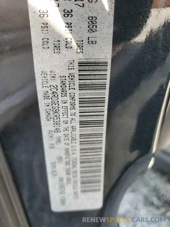 13 Фотография поврежденного автомобиля 2C4RDGEG9KR538148 DODGE CARAVAN 2019