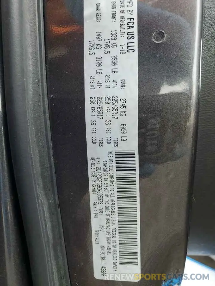 13 Photograph of a damaged car 2C4RDGEG9KR635379 DODGE CARAVAN 2019
