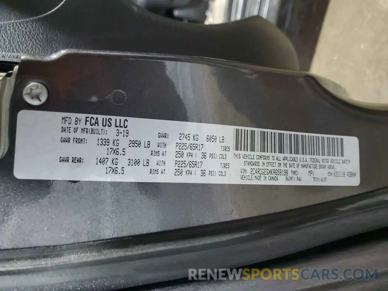 13 Photograph of a damaged car 2C4RDGEGXKR658198 DODGE CARAVAN 2019