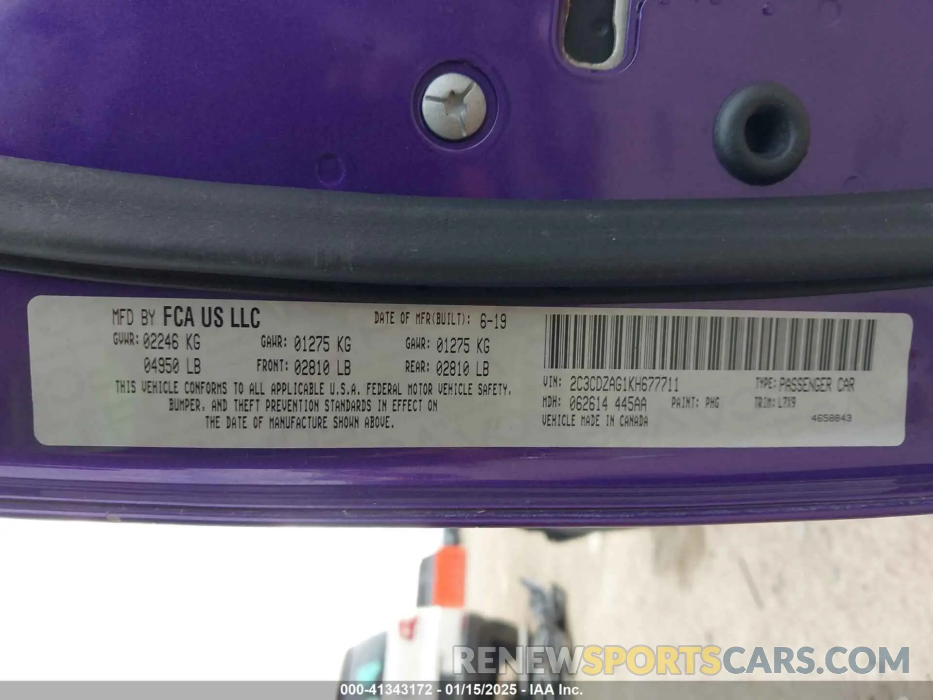9 Фотография поврежденного автомобиля 2C3CDZAG1KH677711 DODGE CHALLENGER 2019