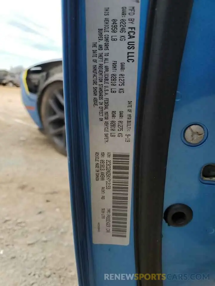 14 Photograph of a damaged car 2C3CDZAG5KH712153 DODGE CHALLENGER 2019
