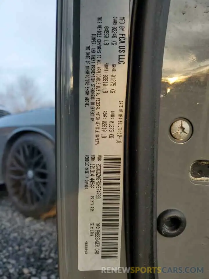 12 Photograph of a damaged car 2C3CDZAG7KH574793 DODGE CHALLENGER 2019