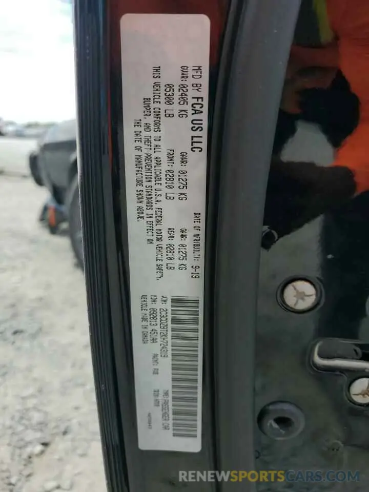 13 Photograph of a damaged car 2C3CDZBT2KH724319 DODGE CHALLENGER 2019