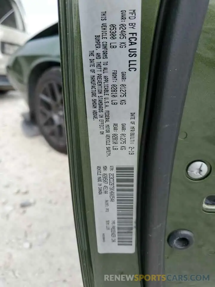 12 Фотография поврежденного автомобиля 2C3CDZBT5KH602540 DODGE CHALLENGER 2019