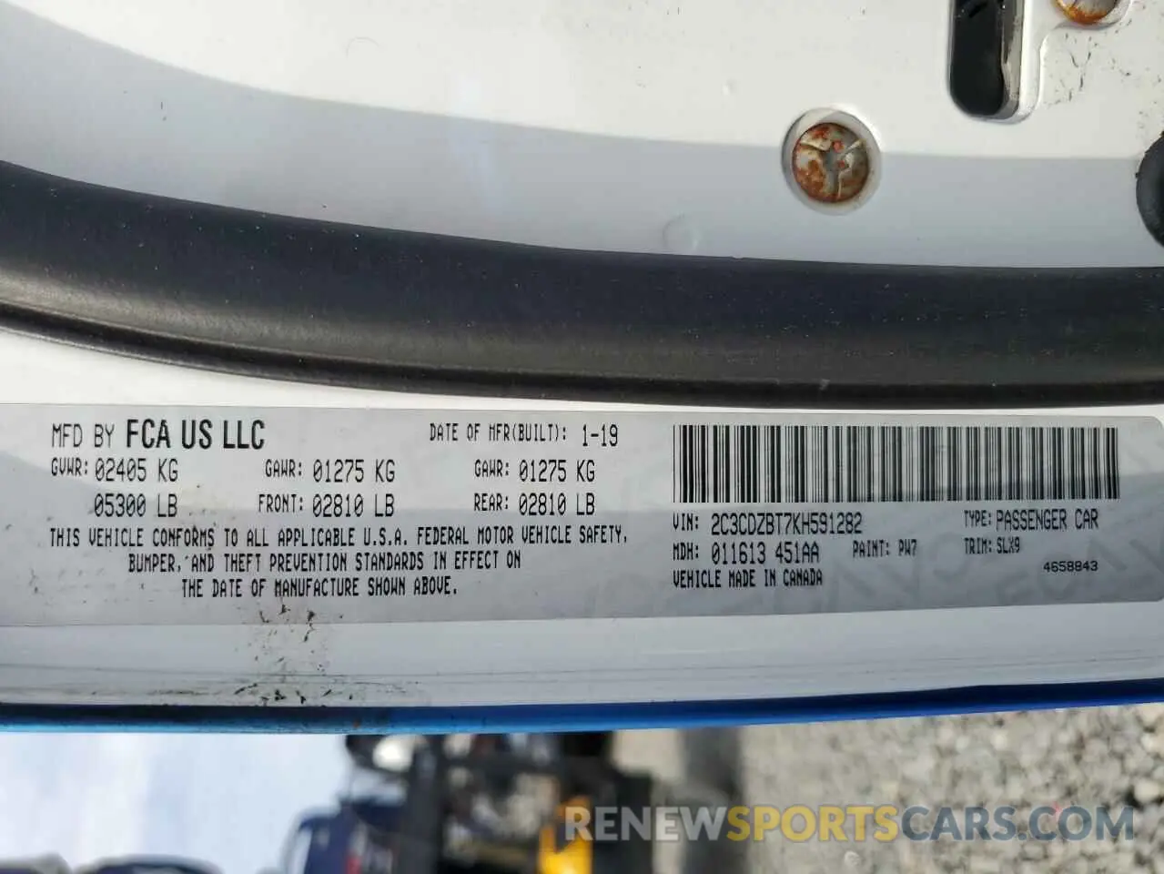 15 Photograph of a damaged car 2C3CDZBT7KH591282 DODGE CHALLENGER 2019