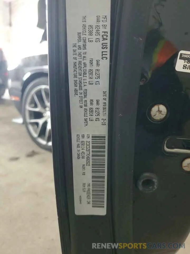 12 Photograph of a damaged car 2C3CDZBT7KH602622 DODGE CHALLENGER 2019