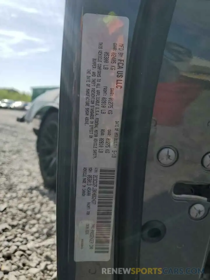 12 Photograph of a damaged car 2C3CDZFJ3KH662437 DODGE CHALLENGER 2019