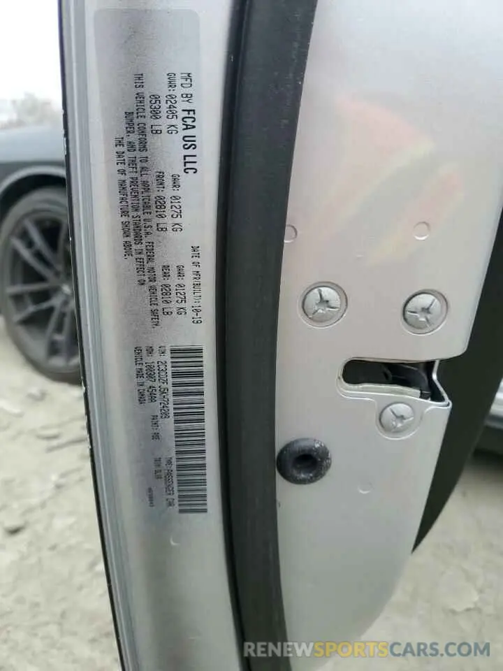 12 Photograph of a damaged car 2C3CDZFJ5KH724209 DODGE CHALLENGER 2019