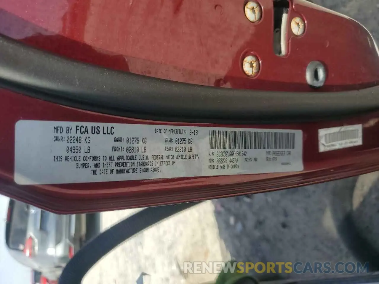 12 Photograph of a damaged car 2C3CDZJG6KH501642 DODGE CHALLENGER 2019