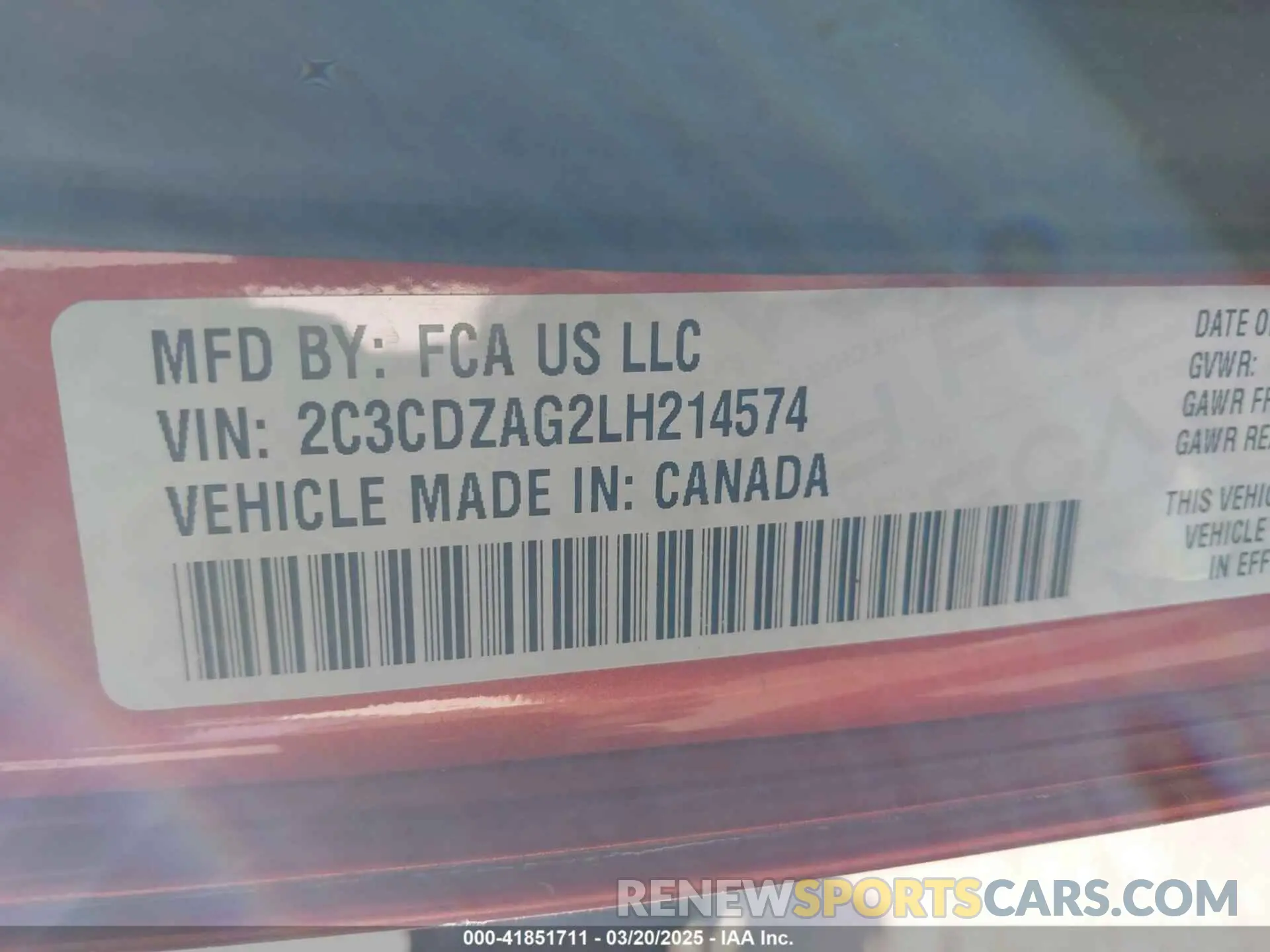 9 Photograph of a damaged car 2C3CDZAG2LH214574 DODGE CHALLENGER 2020