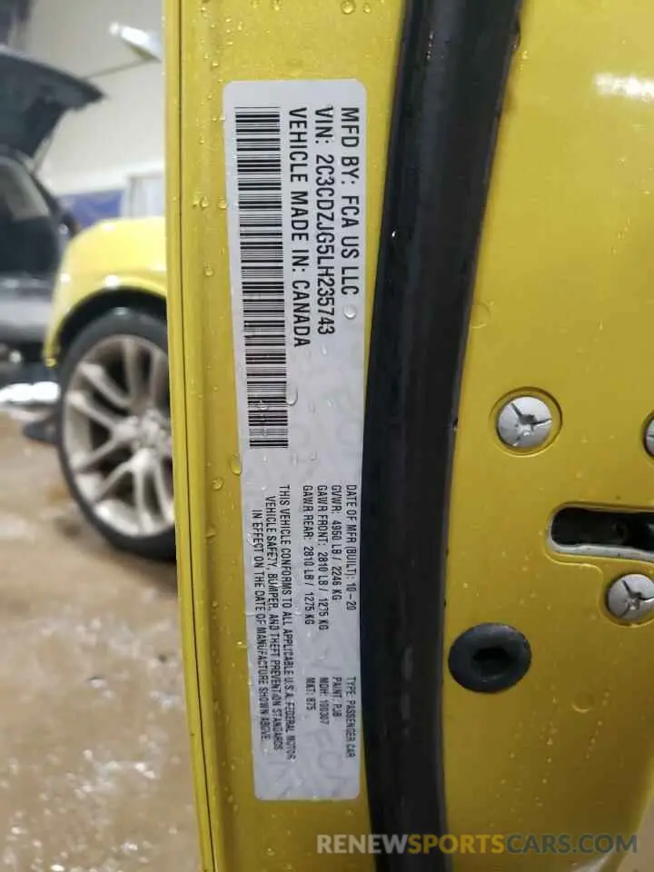 12 Фотография поврежденного автомобиля 2C3CDZJG5LH235743 DODGE CHALLENGER 2020