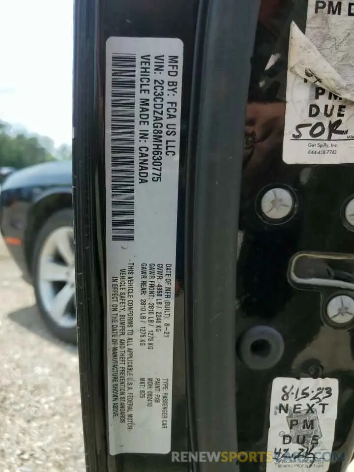 13 Фотография поврежденного автомобиля 2C3CDZAG8MH630775 DODGE CHALLENGER 2021