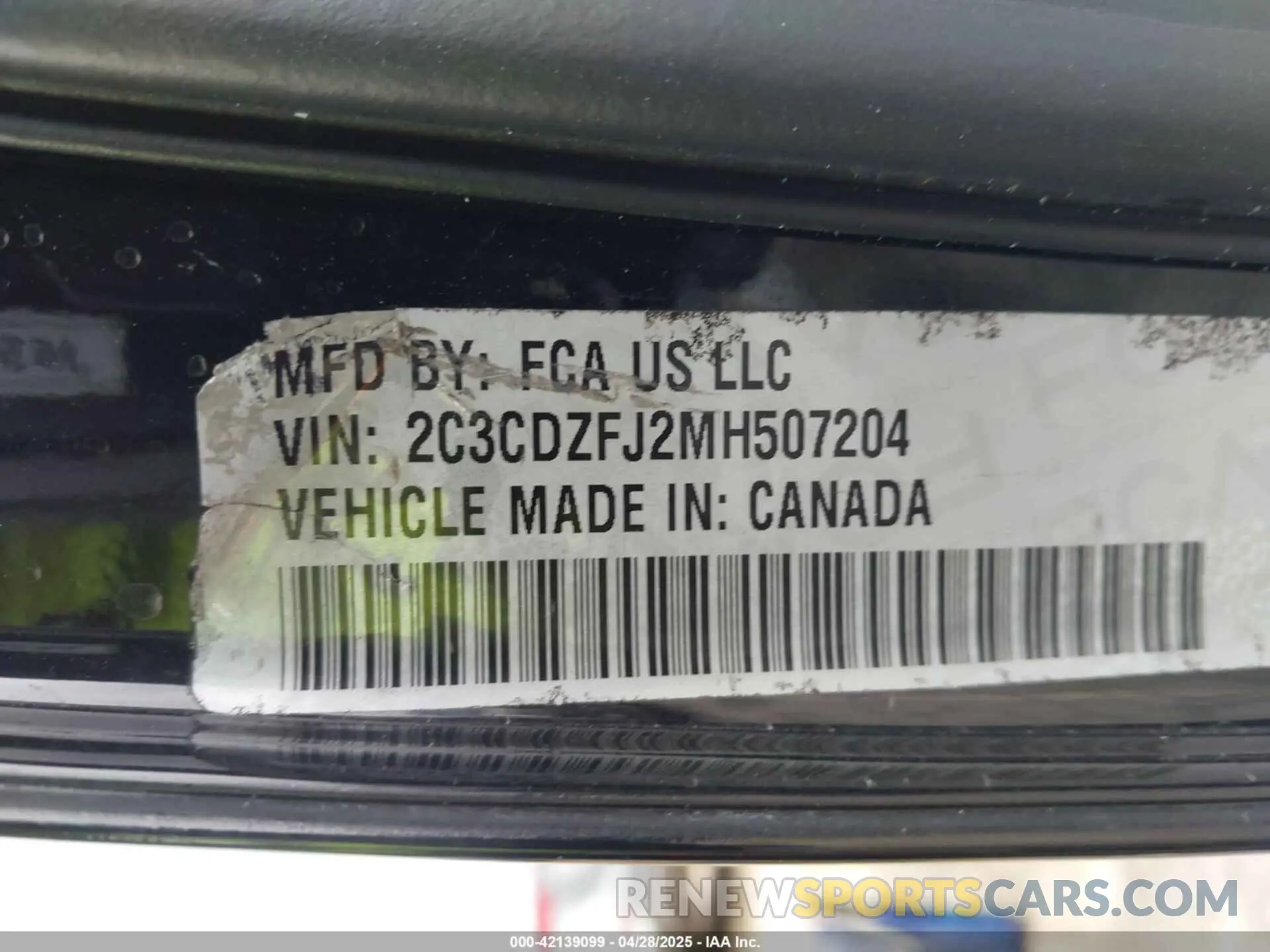 9 Фотография поврежденного автомобиля 2C3CDZFJ2MH507204 DODGE CHALLENGER 2021