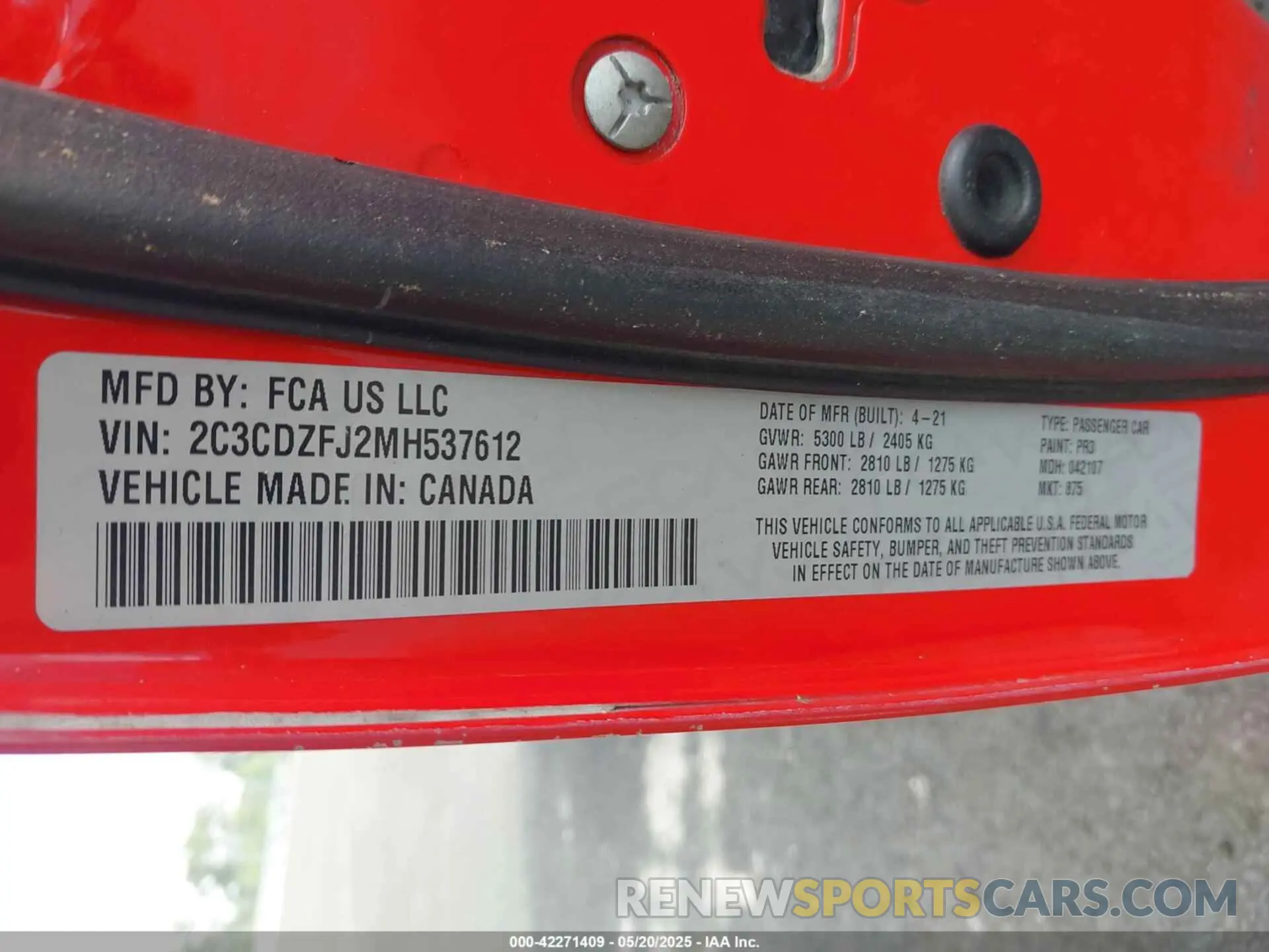9 Фотография поврежденного автомобиля 2C3CDZFJ2MH537612 DODGE CHALLENGER 2021