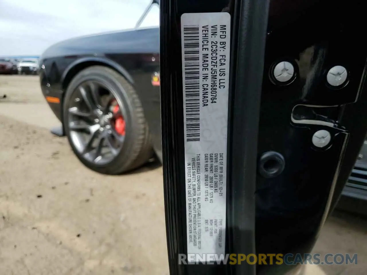 12 Фотография поврежденного автомобиля 2C3CDZFJ5MH680764 DODGE CHALLENGER 2021
