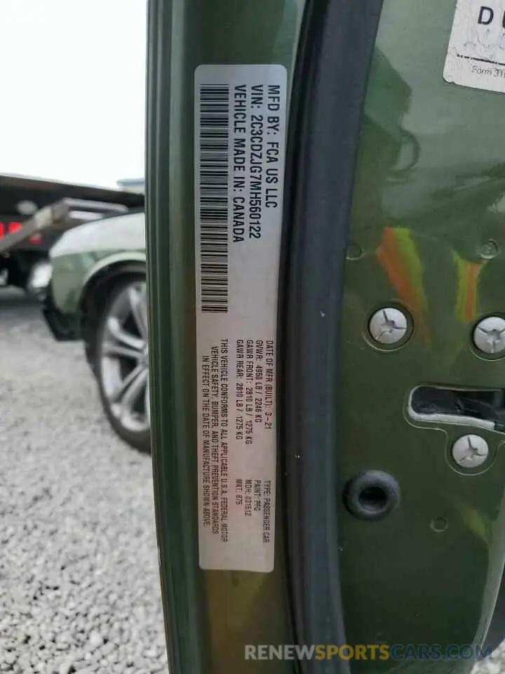 12 Photograph of a damaged car 2C3CDZJG7MH560122 DODGE CHALLENGER 2021