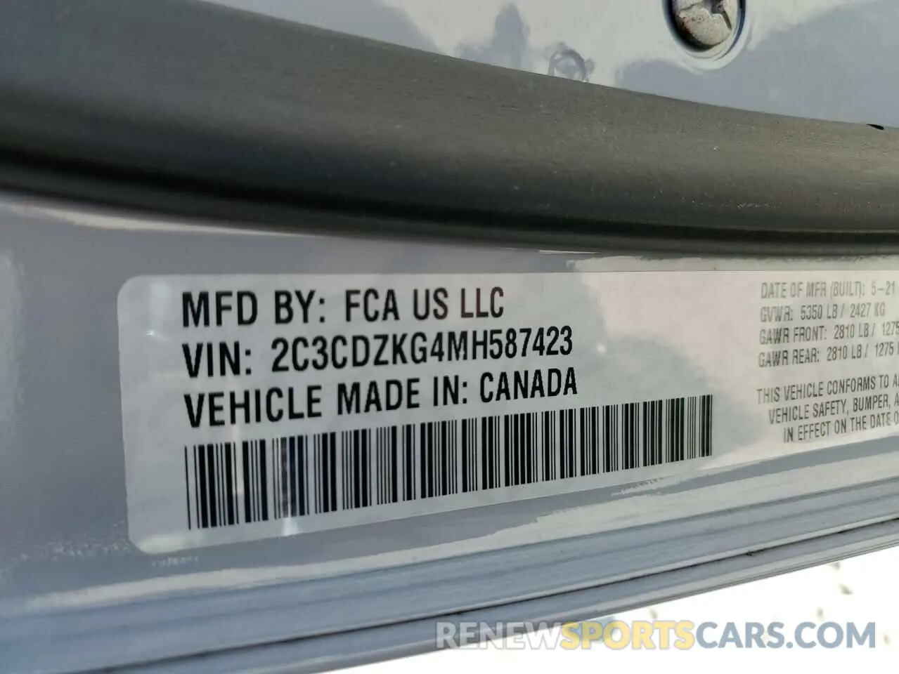13 Photograph of a damaged car 2C3CDZKG4MH587423 DODGE CHALLENGER 2021