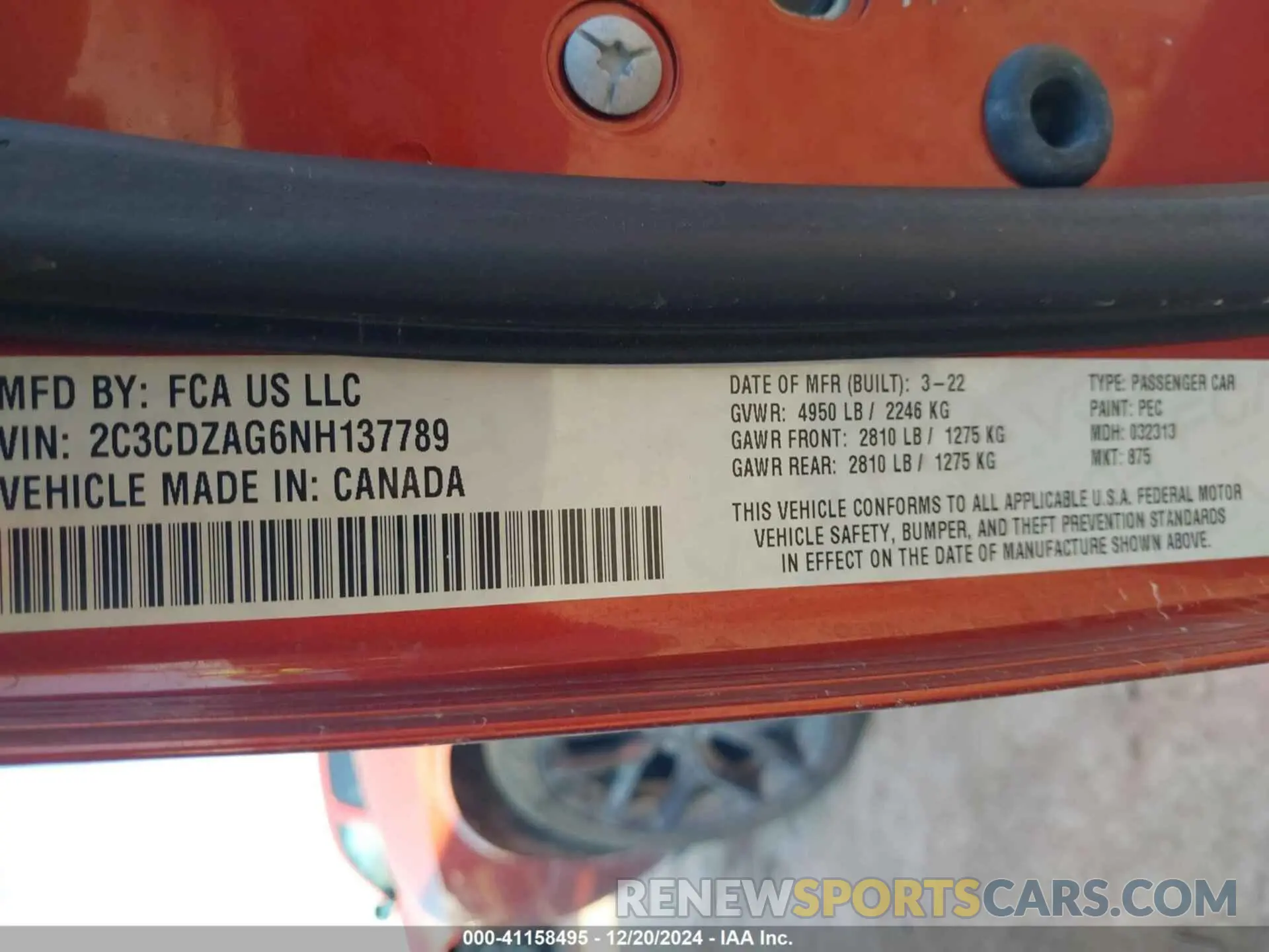 9 Фотография поврежденного автомобиля 2C3CDZAG6NH137789 DODGE CHALLENGER 2022
