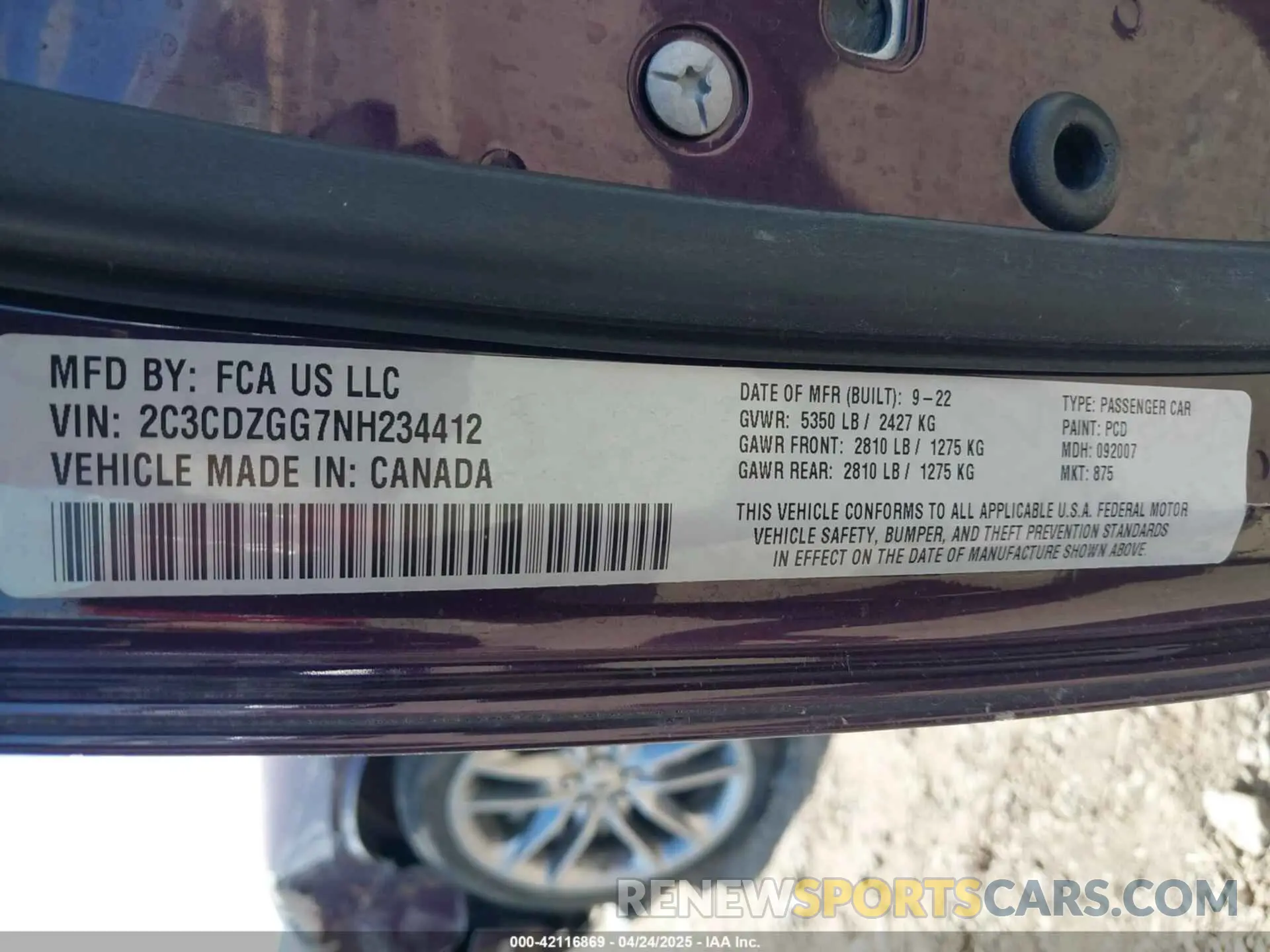 9 Photograph of a damaged car 2C3CDZGG7NH234412 DODGE CHALLENGER 2022