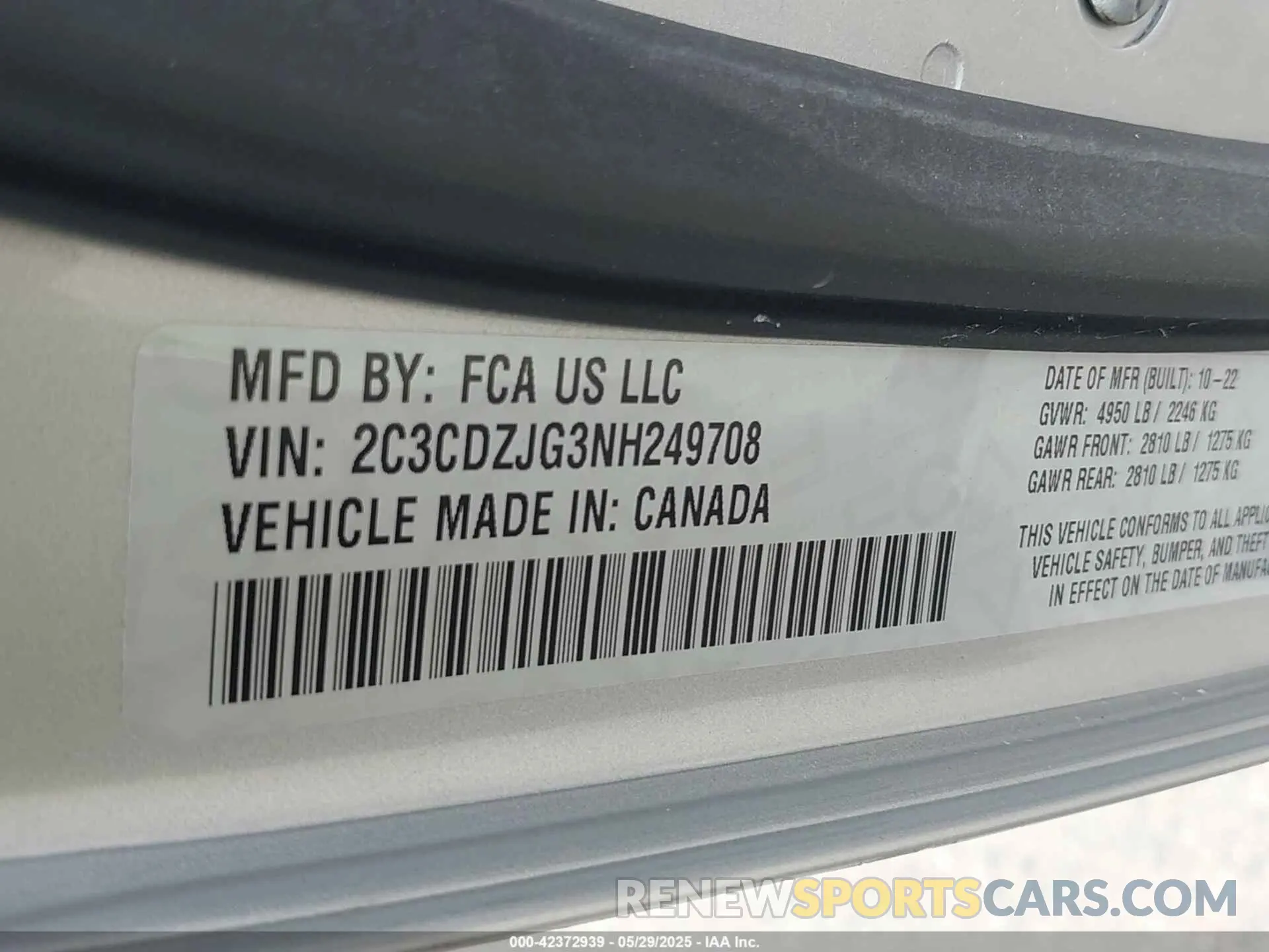 9 Фотография поврежденного автомобиля 2C3CDZJG3NH249708 DODGE CHALLENGER 2022