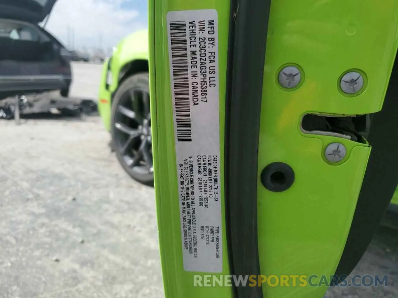 14 Photograph of a damaged car 2C3CDZAG3PH538817 DODGE CHALLENGER 2023