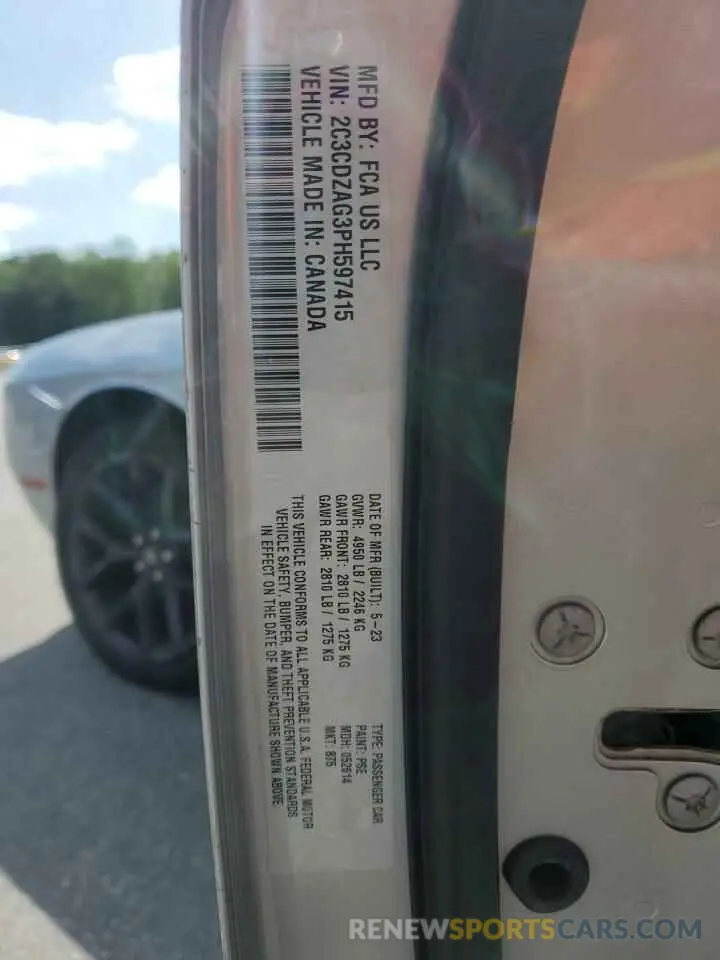 14 Photograph of a damaged car 2C3CDZAG3PH597415 DODGE CHALLENGER 2023