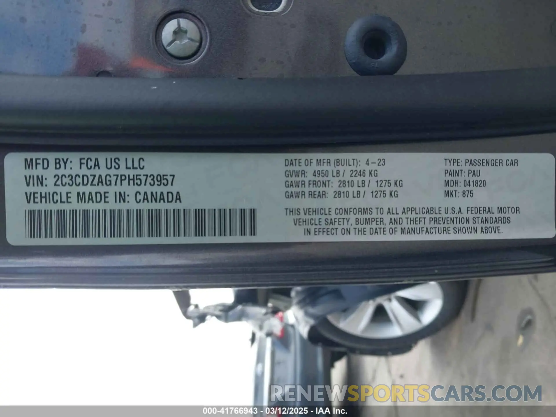 9 Фотография поврежденного автомобиля 2C3CDZAG7PH573957 DODGE CHALLENGER 2023
