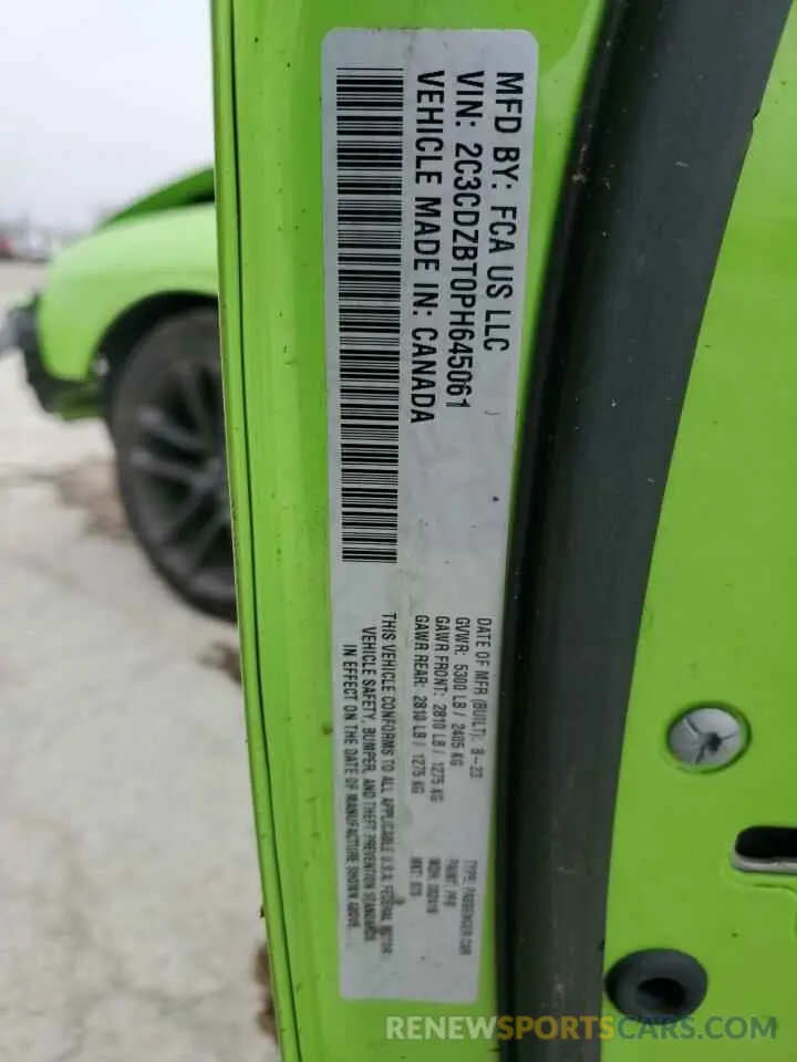 12 Фотография поврежденного автомобиля 2C3CDZBT0PH645061 DODGE CHALLENGER 2023