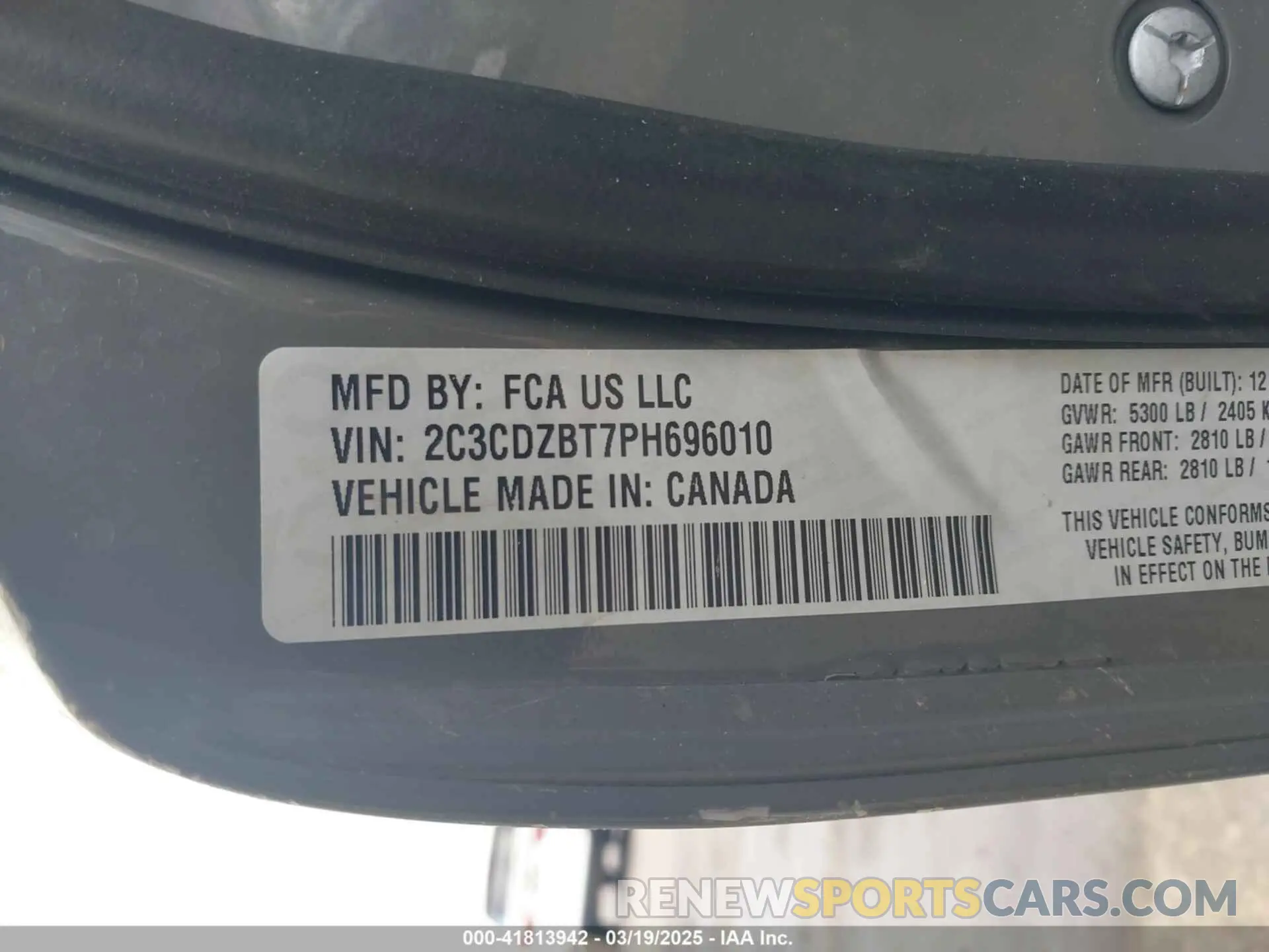 9 Фотография поврежденного автомобиля 2C3CDZBT7PH696010 DODGE CHALLENGER 2023