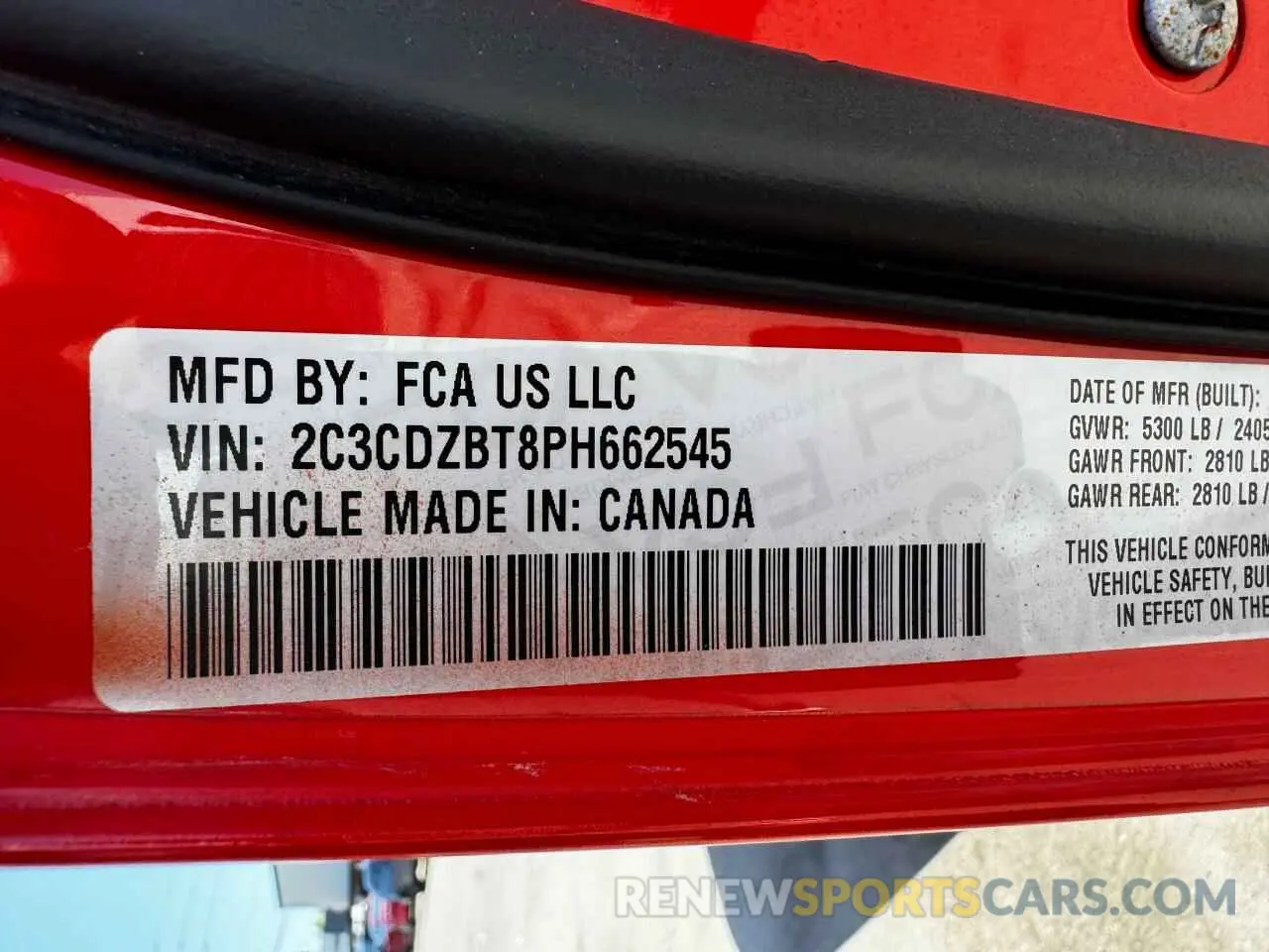 10 Фотография поврежденного автомобиля 2C3CDZBT8PH662545 DODGE CHALLENGER 2023