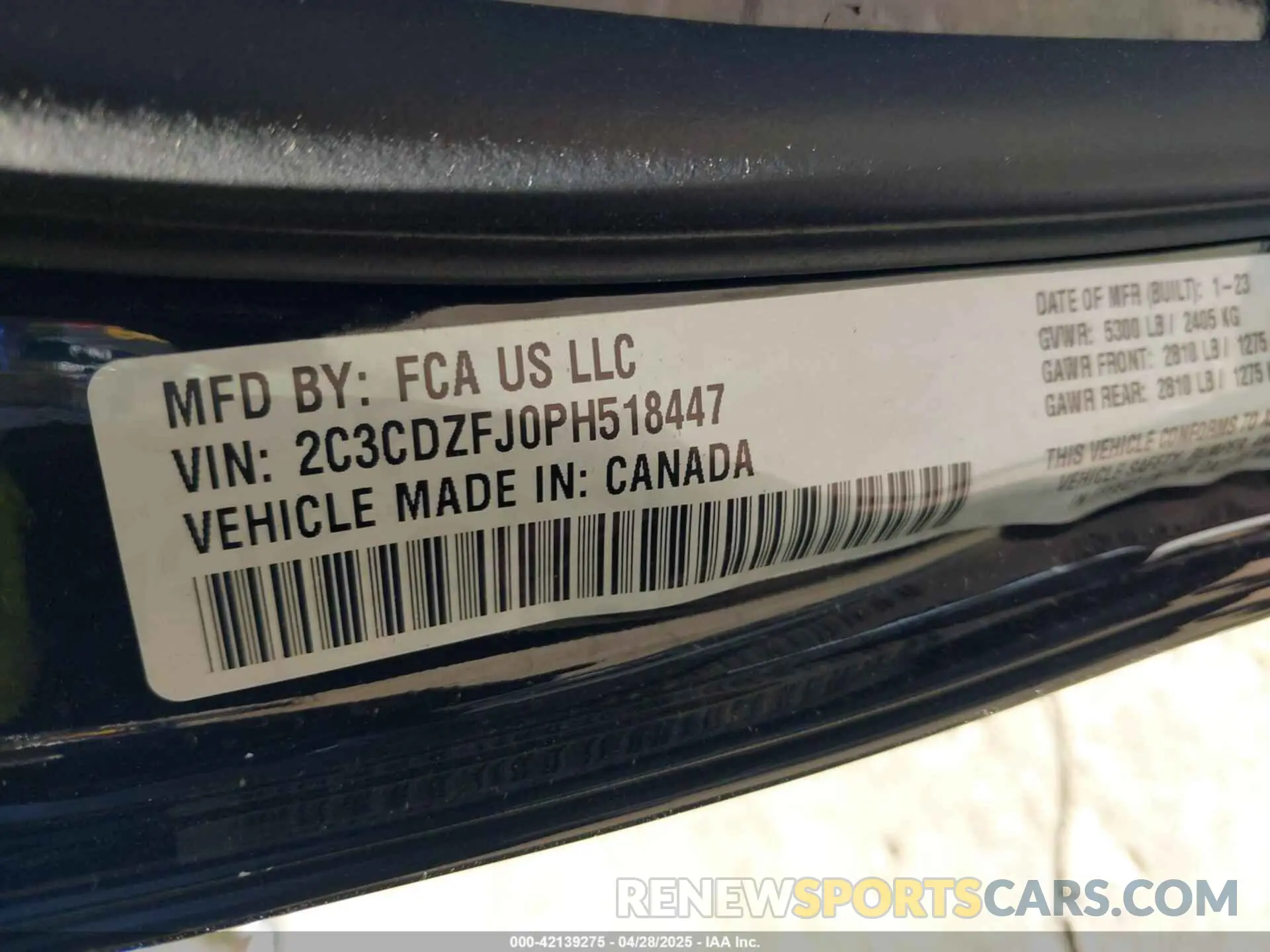 9 Фотография поврежденного автомобиля 2C3CDZFJ0PH518447 DODGE CHALLENGER 2023