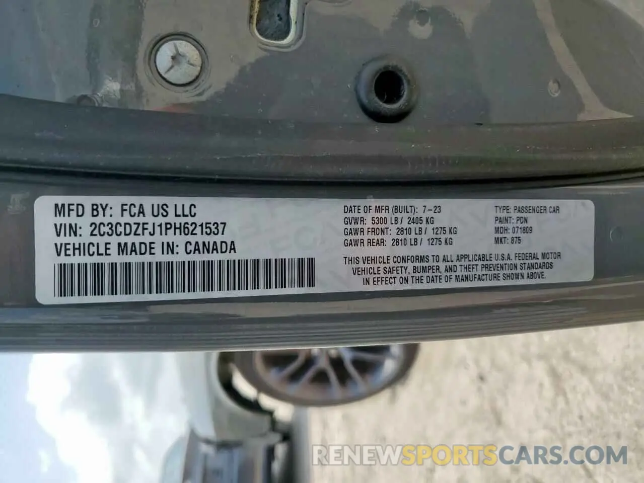 12 Фотография поврежденного автомобиля 2C3CDZFJ1PH621537 DODGE CHALLENGER 2023