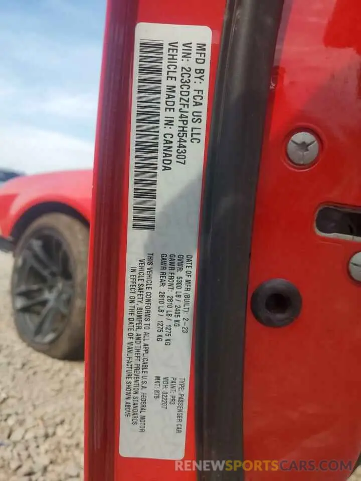 13 Photograph of a damaged car 2C3CDZFJ4PH544307 DODGE CHALLENGER 2023