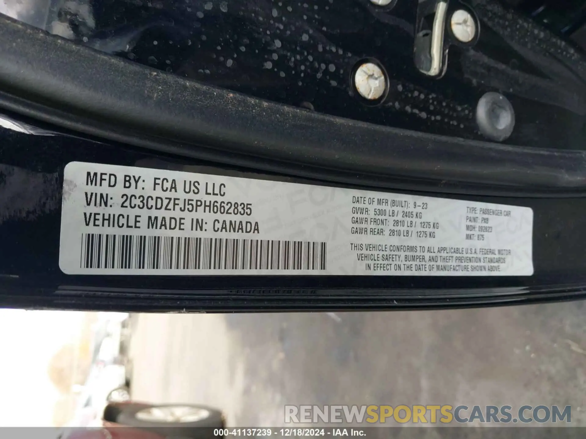 9 Photograph of a damaged car 2C3CDZFJ5PH662835 DODGE CHALLENGER 2023